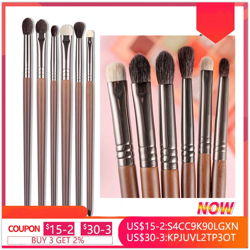 OVW Cosmetic 2/6 pcs Makeup Eye Shadow Brush Set Goat Hair Tool Ultra Soft Make Up Tapered Blender Diffuse Kit Cut Crease Brush