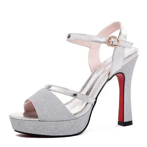 2024 New Korean Version Waterproof Platform Word Buckle 11.5CM High Heels Summer New Fish Mouth Sexy Sandals Women's Shoes Gold