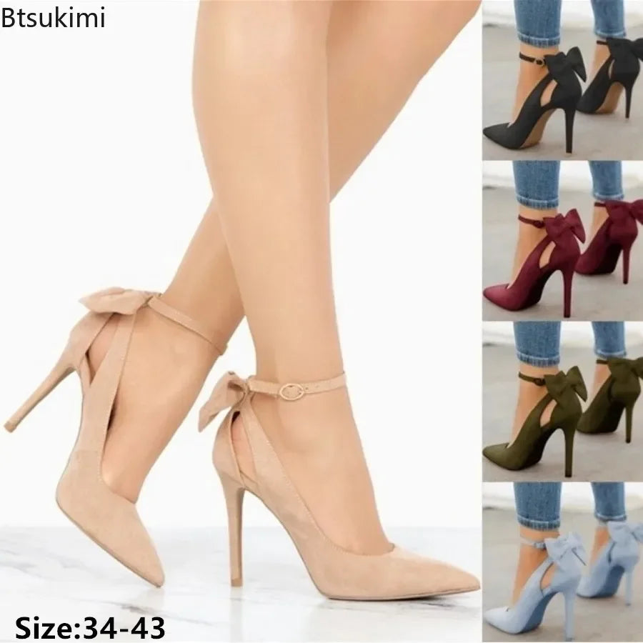 New2026 Women's Sexy High Heels Pumps Pointed Toe Buckle Strap Shoes Sweet Butterfly Party Pumps Wedding Ladies Shoes Large Size