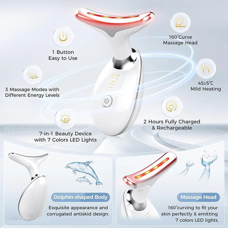 7 Colors Face Neck Massager Facial Lifting Device Skin Tightening Anti Wrinkle Vibration Machine Daily Skin Care Beauty Tools