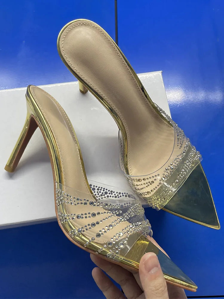 2026 Peep Toe Sexy Summer Women's Mules Pump Sandals Elegant Chic Super Thin High Heels Office Lady Party Shoes Slipper Sandals