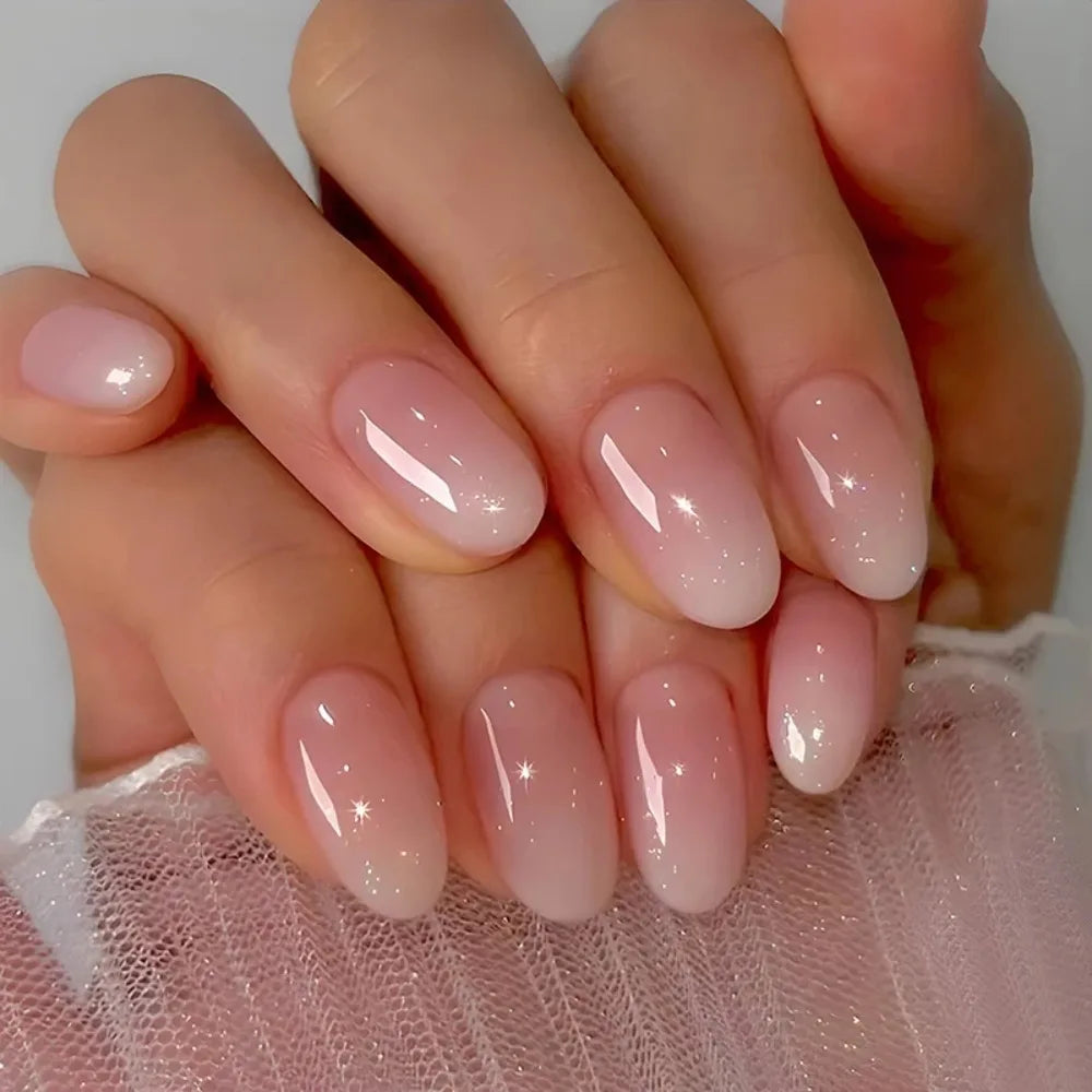 24 PCs Short French Solid Minimalist Nails with 1 Jelly Gel and 1 Nail File