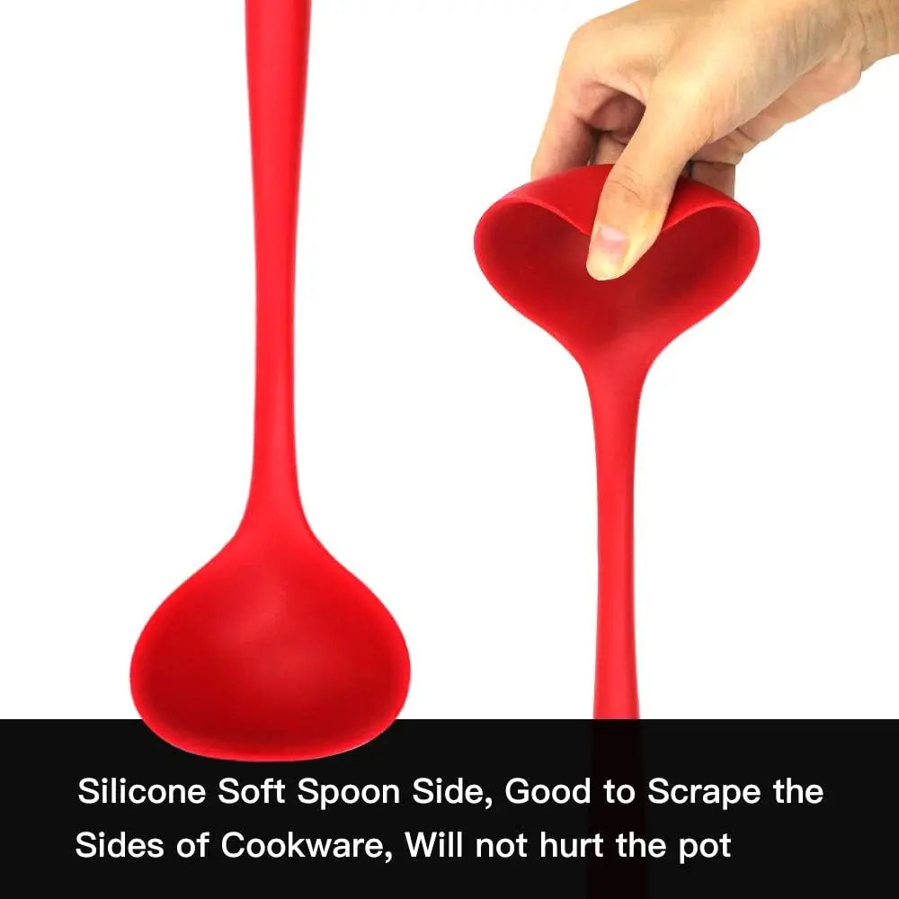 Silicone Ladles Soup Spoons Nonstick Heat Resistant Large Soup Ladle with Long Handle for Home Kitchen Cooking