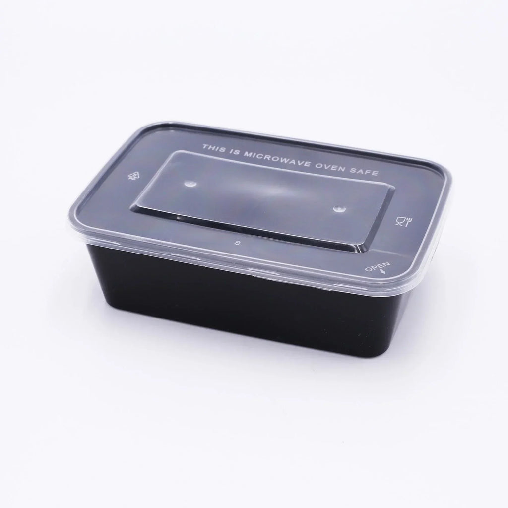 20 PCS/1000ml Thickened Disposable Takeout Lunch Box Tableware Can Be Heated Rectangular Black Plastic Bowl Food Packaging