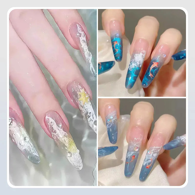 BORN PRETTY 10ml  Ocean Wave Watercolor Liquid Gel Polish White Blossoming 3 Seconds Spread Stroke Wave Bubble Nail Art Design