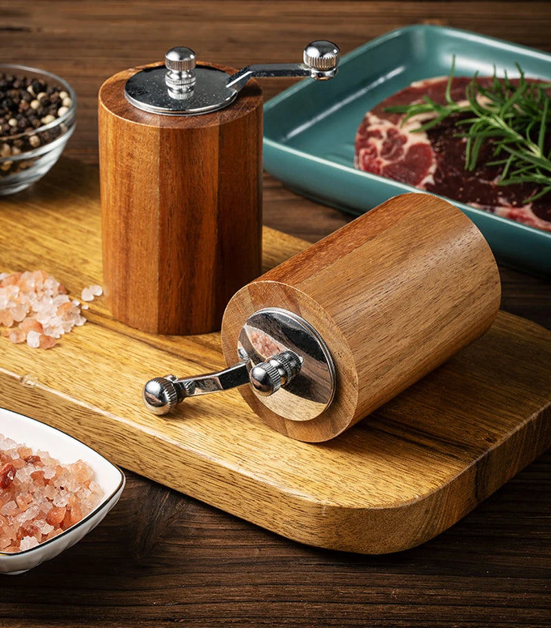 Manual Salt Pepper Grinder Wooden Spice Coffee Seasoning Adjustable Handmade Kitchen Grinding Gadgets