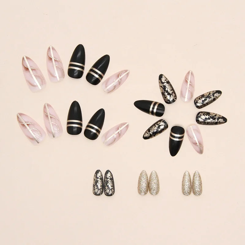 24 pieces of new French-style press-on nails (fashionable fake nail stickers), paired with 1 piece of jelly glue and 1 nail file