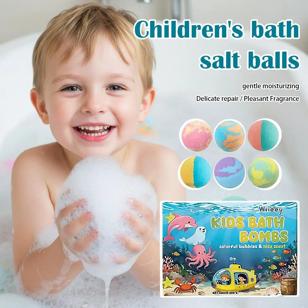 New 6pcs Bath Bombs Set For Kids Handmade Natural Mega Bubbles Surprise Funny Skin Friendly Bubble Bathing Kit Ocean Toys Gift ﻿