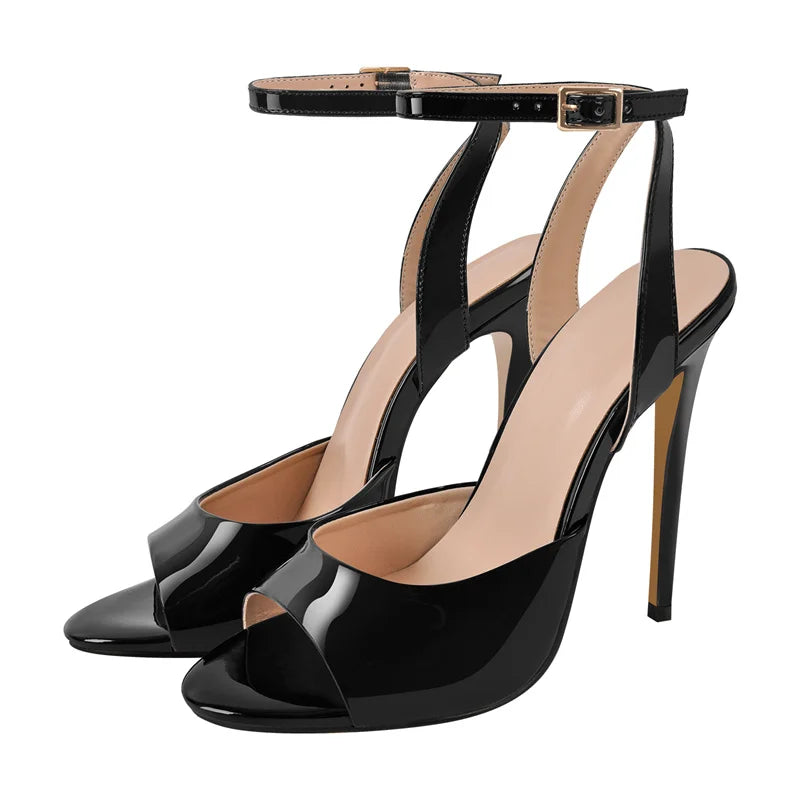 Onlymaker Women  Peep Toe 12CM Thin High Heels Pumps Sandals Ladies Buckle Strap Open Toe Big Size Summer Stiletto Sandals
