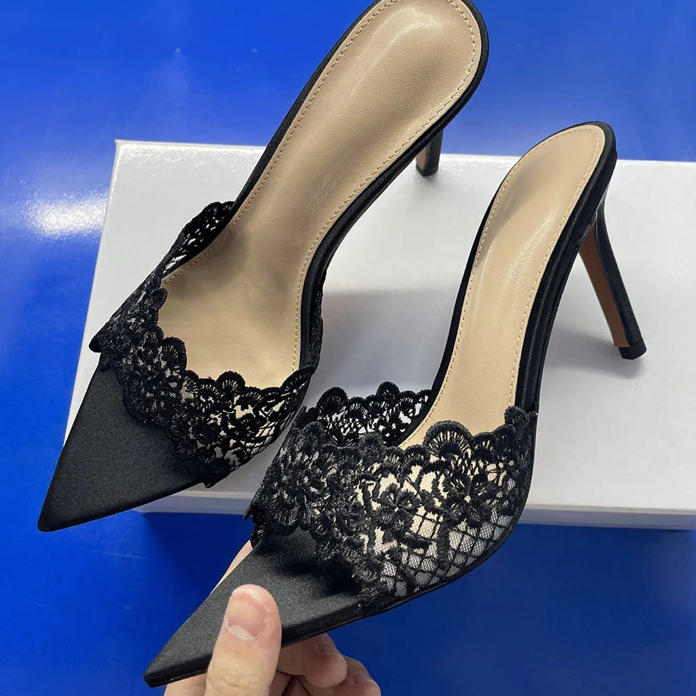 2026 Peep Toe Sexy Summer Women's Mules Pump Sandals Elegant Chic Super Thin High Heels Office Lady Party Shoes Slipper Sandals