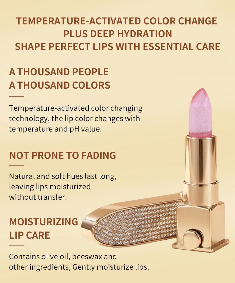 VIBELY Color Changing Lipstick with Shimmer Glitter, Nourishing Hydrating Lip Balm, Moisturizing Lip Care for Dry Lips, Daily Us