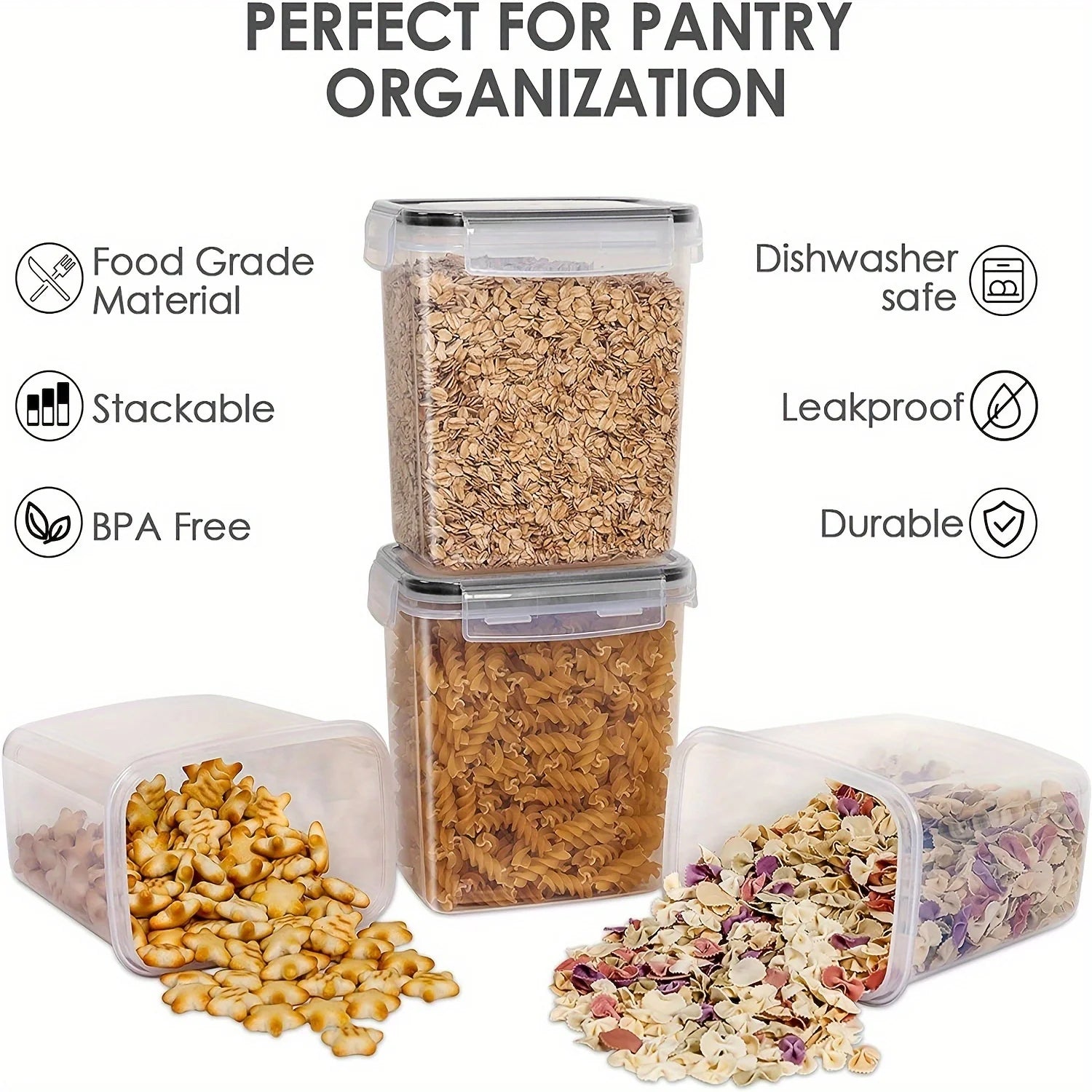 6Pcs Airtight Food Storage Containers Kitchen Pantry Storage Containers For Sugar, Flour And Baking Supplies Kitchen Accessories