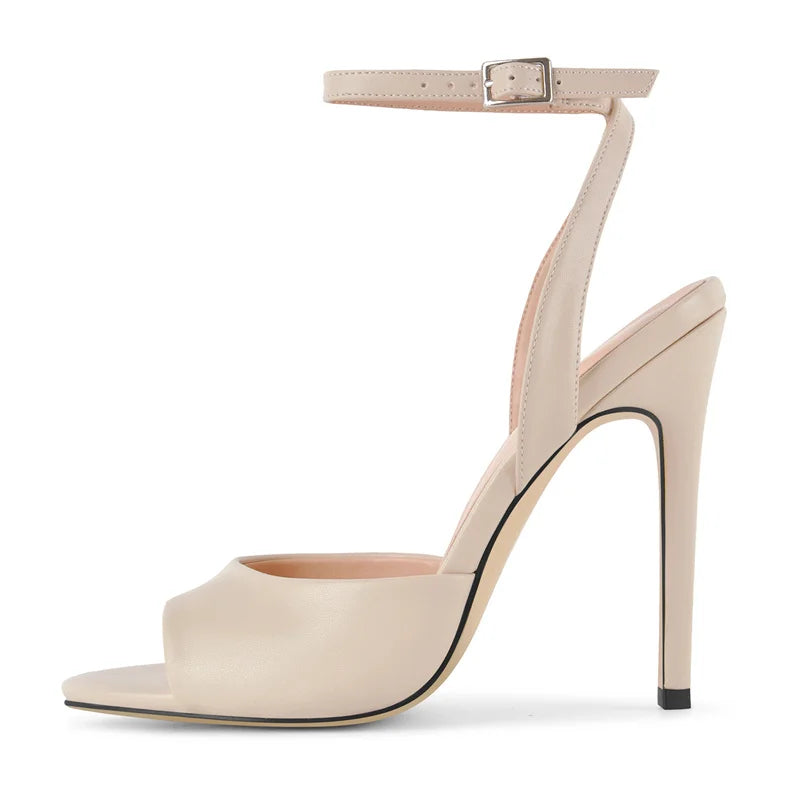 Onlymaker Women  Peep Toe 12CM Thin High Heels Pumps Sandals Ladies Buckle Strap Open Toe Big Size Summer Stiletto Sandals