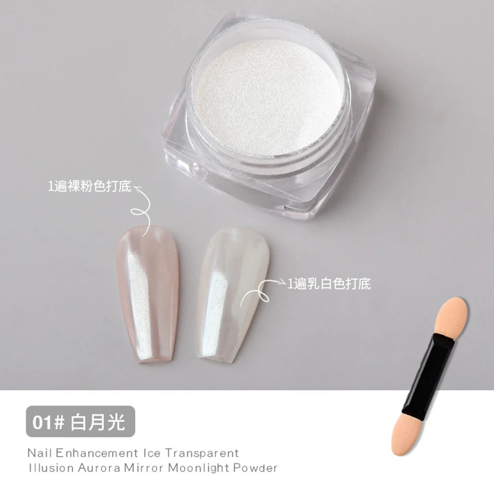 Pearl White Nails Glitter Aurora - Hailey Bieber Nails Moonlight Powders Fritillary Shell Mirror Pigment Nail Decoration