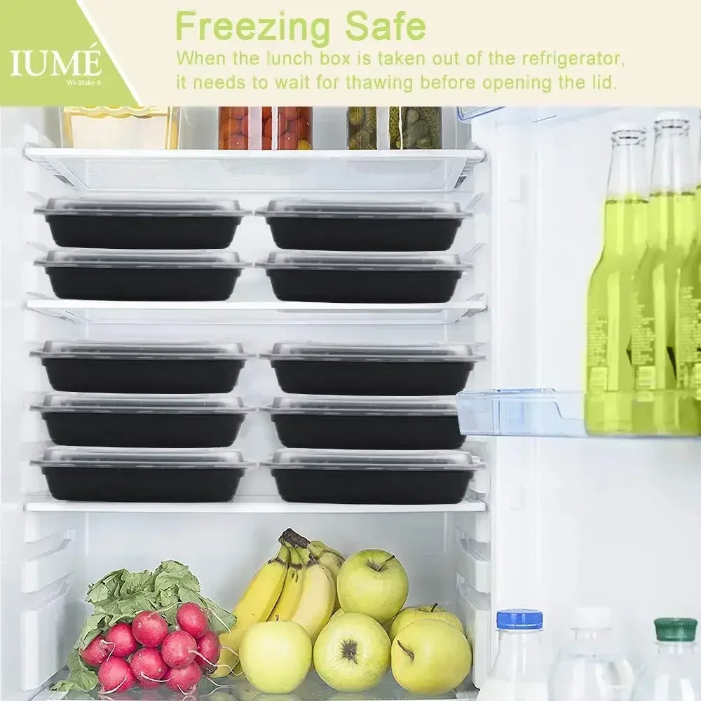 20 PCS/1000ml Thickened Disposable Takeout Lunch Box Tableware Can Be Heated Rectangular Black Plastic Bowl Food Packaging
