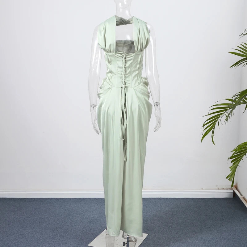 Elegant Long Dress Women Strapless Sleeveless Scarf High Waist Vestidos Female 2025 Spring Summer New Chic Lady Evening Dresses