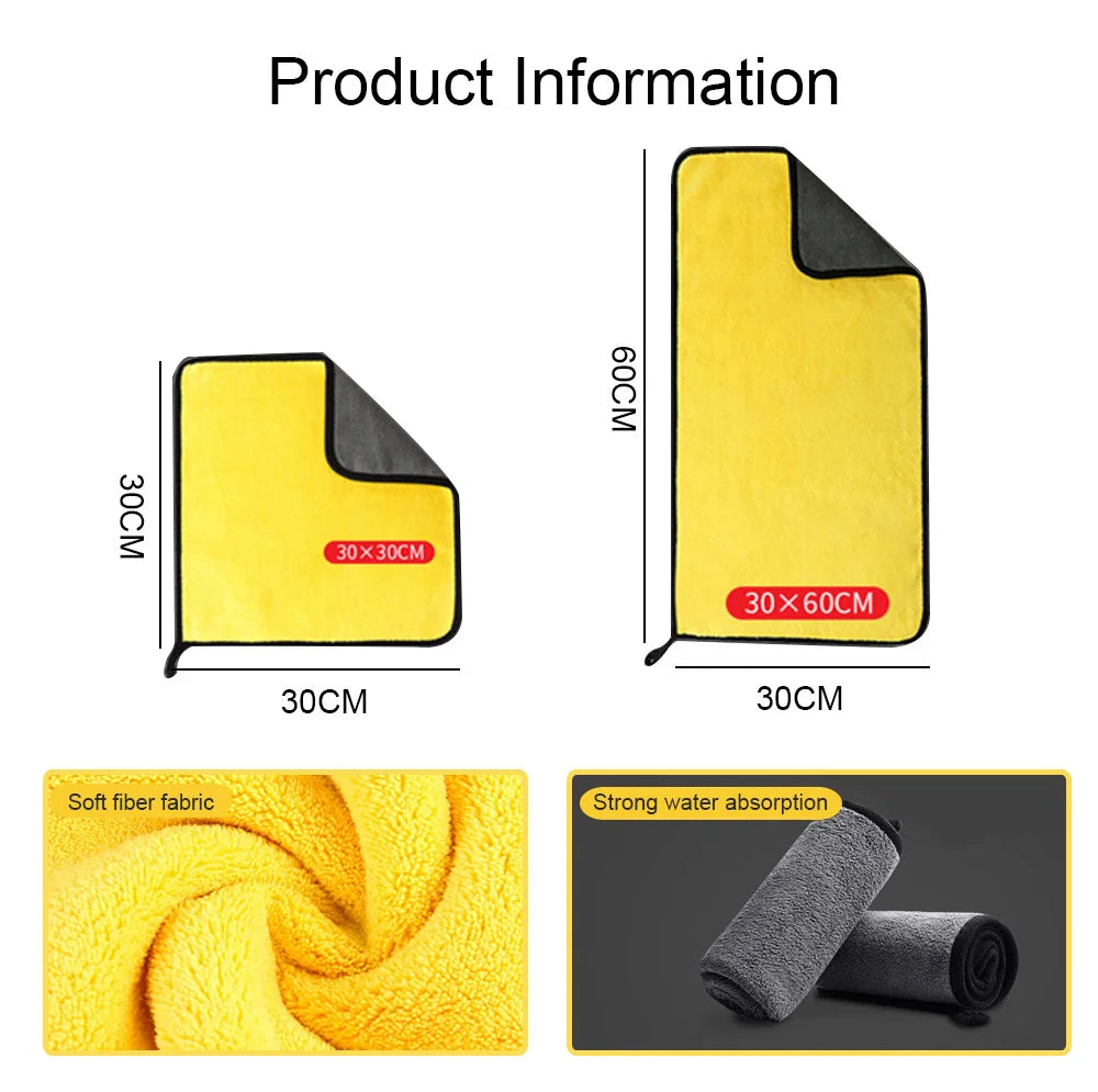 SEAMETAL 3/5/10Pcs Car Wash Microfiber Towel 30x30/60CM Car Cleaning Drying Cloth Hemming Car Care Cloth Car Wash Accessories
