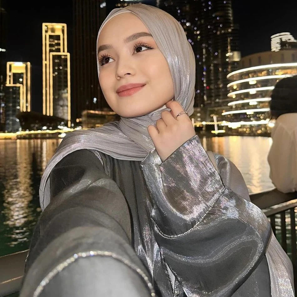 Hotsale Light Weight Plain Shimmery Chiffon Crepe Crinkle Shawl Malaysia Solid Color Glitter Shiny Shimmer Hijab Scarf Women