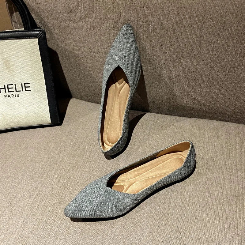 women's flat shoes large 42 / 43 upper breathable knitted sole non slip rubber material pointed shoes spring / summer2024 new