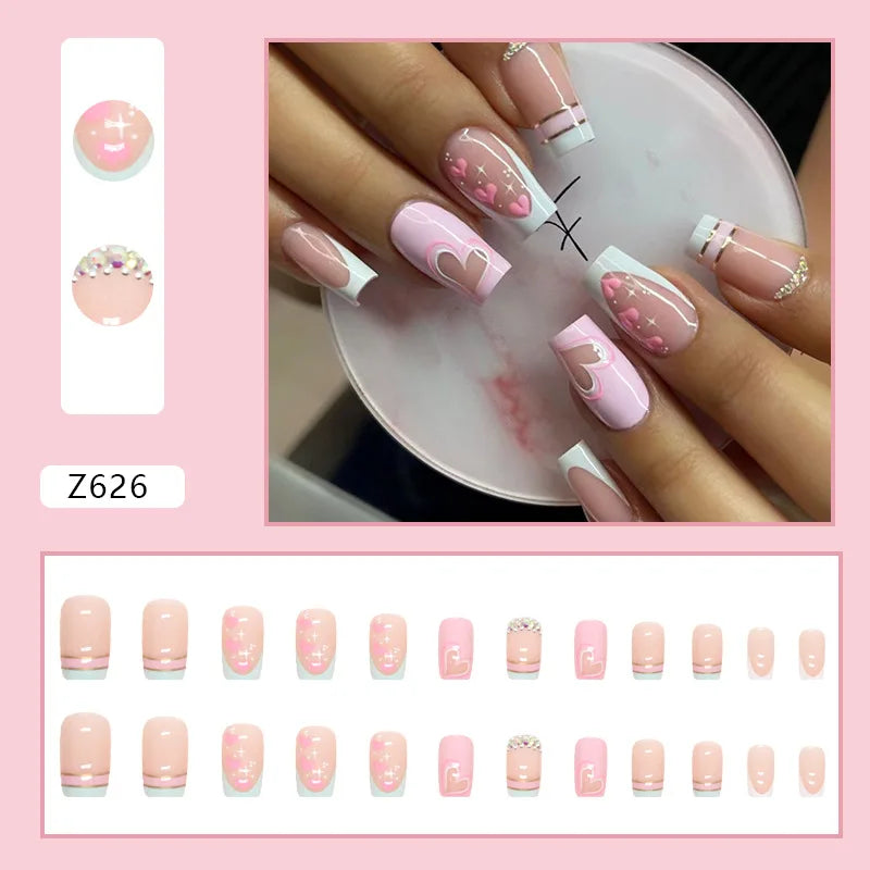 24Pcs/Set Love Ballerina Press on Nails Sets Free False Nails Adhesive Full Cover Artificial Art Fake Nail Professional Material