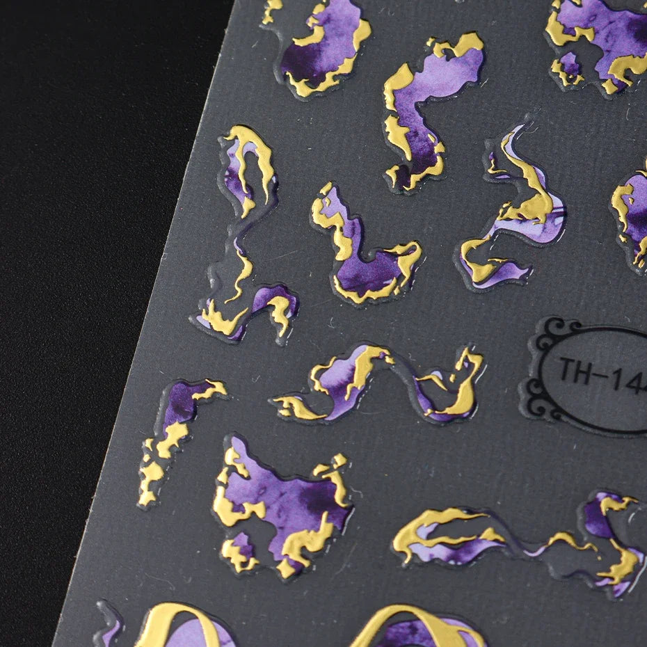 Nails Stickers Purple Blue Brown Ink Design Decals Gold Decorations Art Self-Adhesive Holographic Gel Slider Manicure Supplies