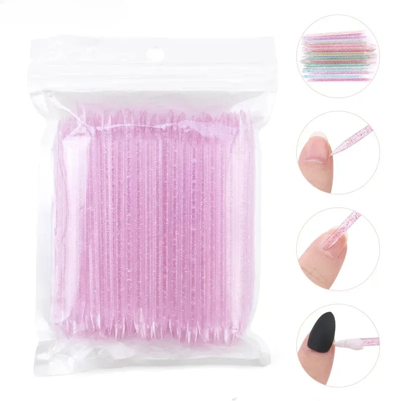 50/100 Pcs Reusable Double-Ended Cuticle Tool - Crystal Nail Art Pusher for Manicure & Pedicure