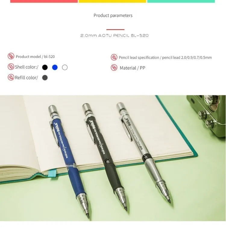 2.0mm Mechanical Pencil With Black/Color Lead Refill Automatic Pencil Art Drawing Painting Sketching School & Office Stationery