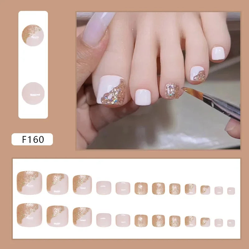 Simple French Press on Nails Fake Nails Tips with Sticker False Toenail Design Butterfly Lovely Girl False Toenail