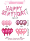 49pcs 16 inch pink happy birthday letter love aluminum film balloon set suitable for birthday party baby shower decoration