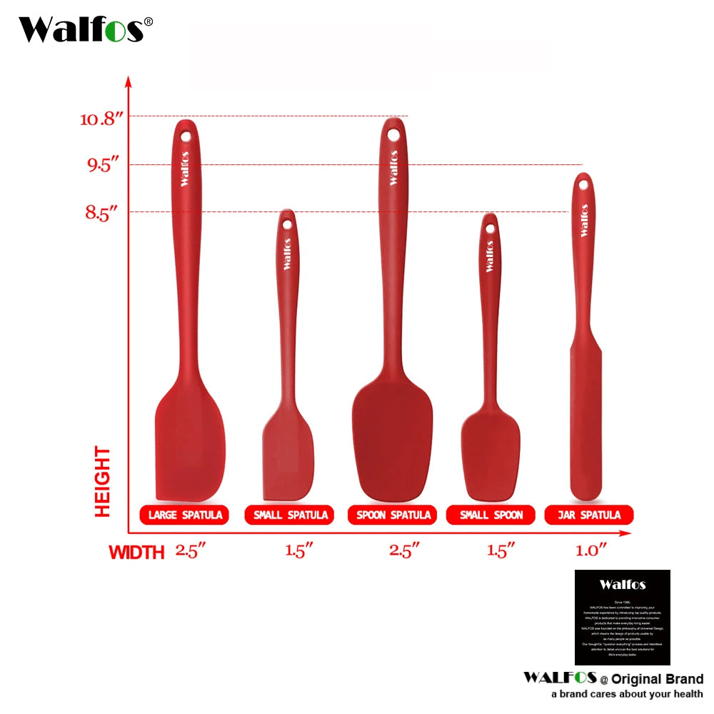 WALFOS Food Grade Non Stick Butter Cooking Silicone Spatula Set Heat Resistant Kitchen Silicone Scraper Spatulas & Mini Spatulas