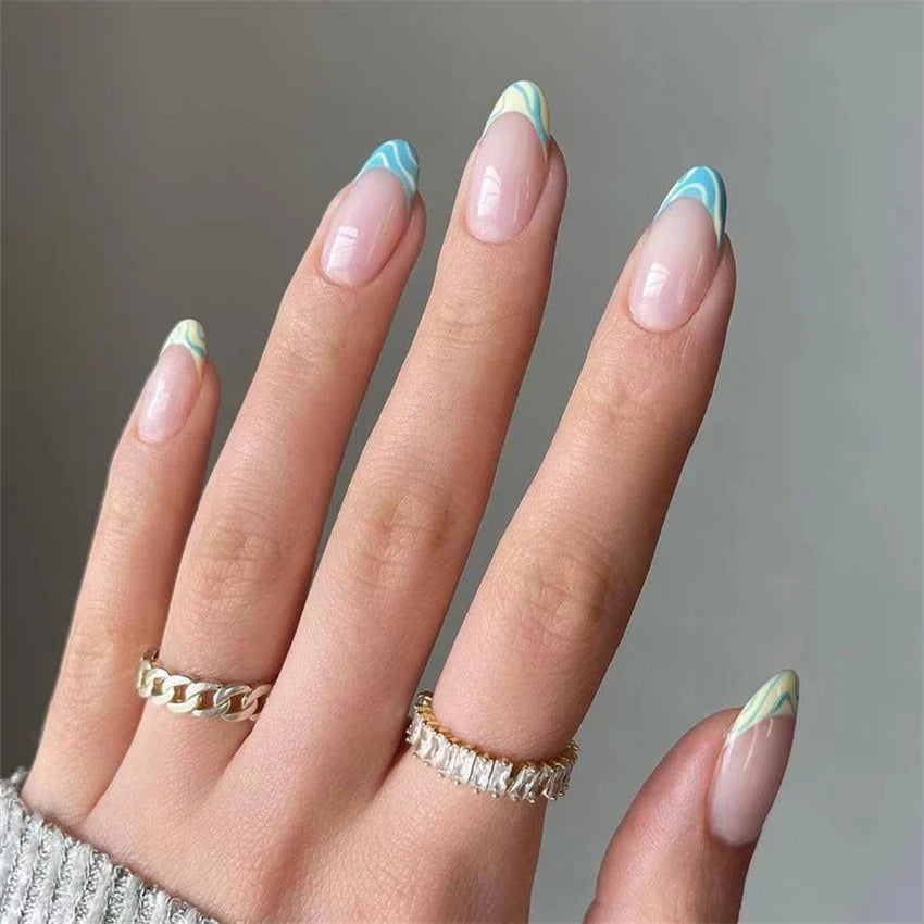 24Pcs Manicure Wearable Fake Nails Ballerina Removable Coffin Fake Nails Finished Women Girls Almond False Nails Art Decoration