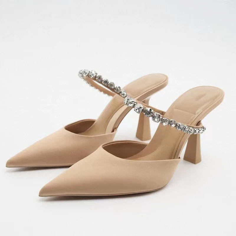 Rhinestone Heels Slingback High Heels Women Pumps 2023 Women's Mules Elegant Modern High-heeled Sandals Pointe Party Shoes