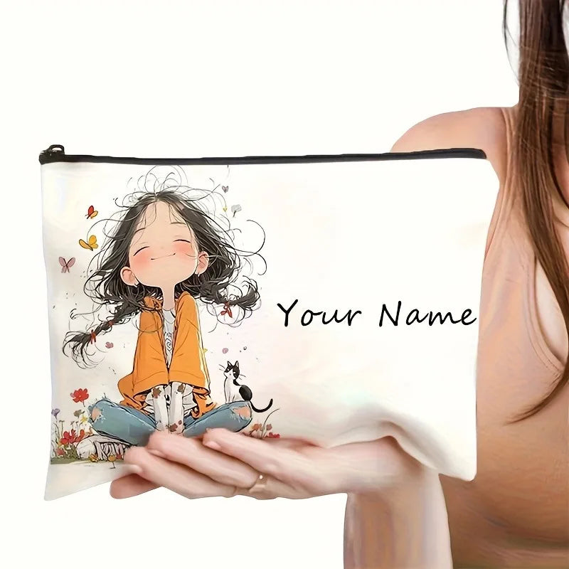 Chic Custom Name Unique Vintage Cute Floral Makeup Bags for Girls Cosmetic Pouch Toiletry Bag Pencil Case Travel Storage Handbag