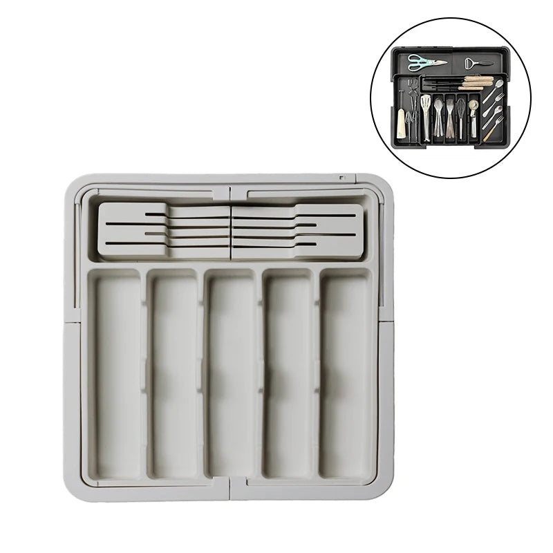 BPA Free Large Expandable Cutlery Tray - Kitchen Drawer Organizer for Silverware