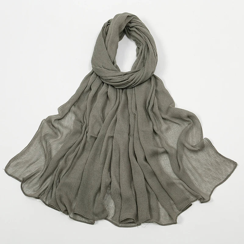 New Arrival Crinkle Rayon Hijab Women Muslim Scarf Shawls Solid Headscarf Wraps Big Size Plain Islamic Turban Headbands Foulard