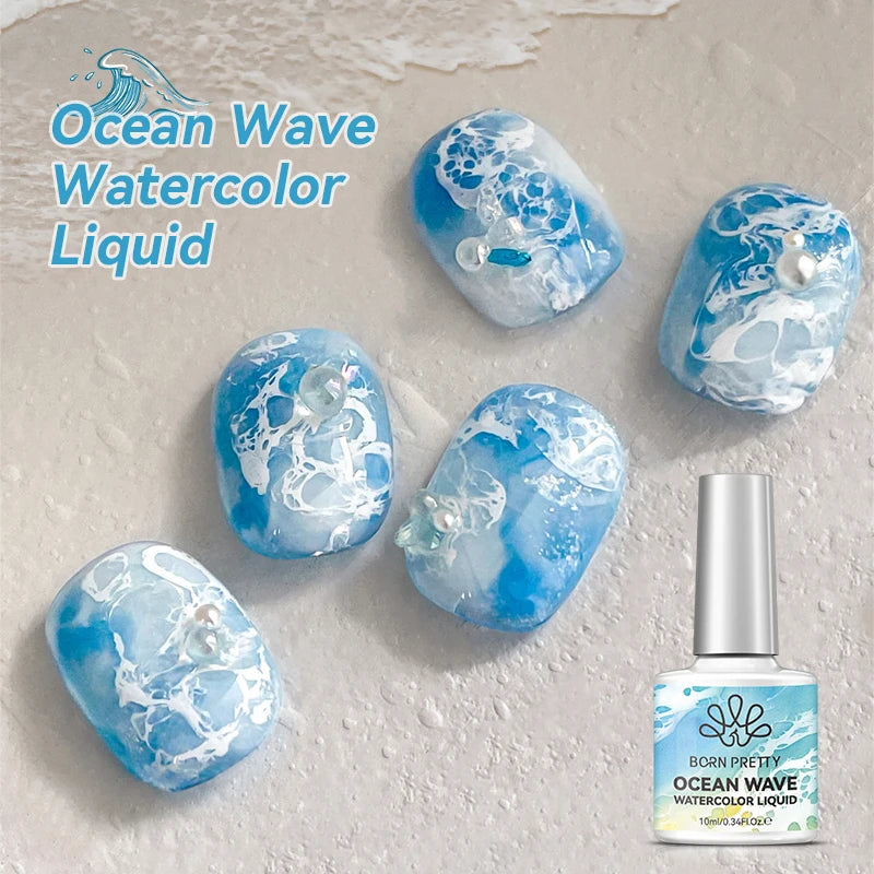 BORN PRETTY 10ml  Ocean Wave Watercolor Liquid Gel Polish White Blossoming 3 Seconds Spread Stroke Wave Bubble Nail Art Design