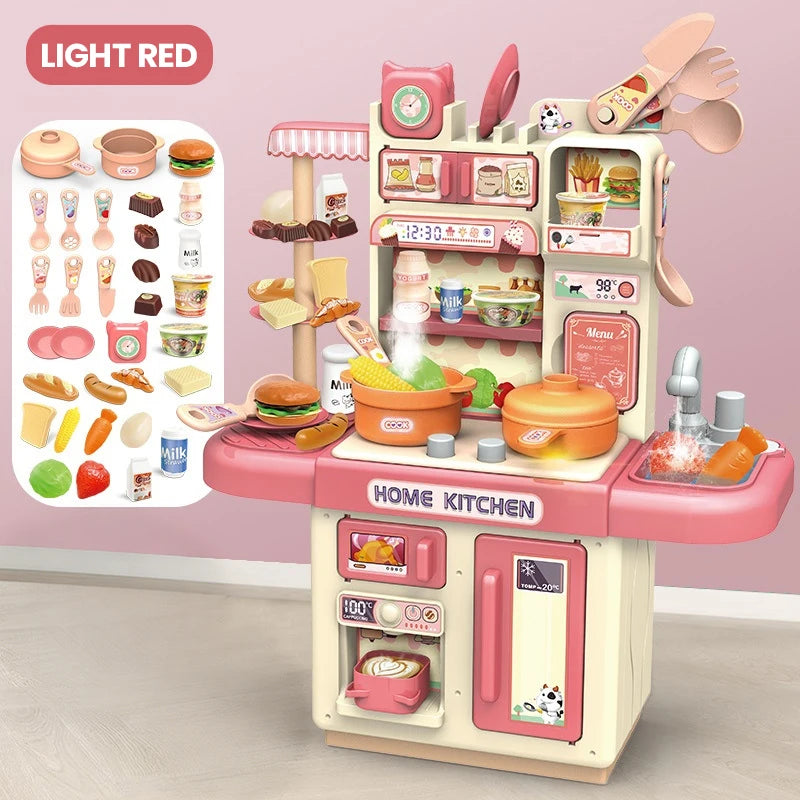 Kids Kitchen Play Set Water Spray Light Sound Electronic Stove Simulated Cooking Dining Table House Play Toy Gifts for Girls Boy