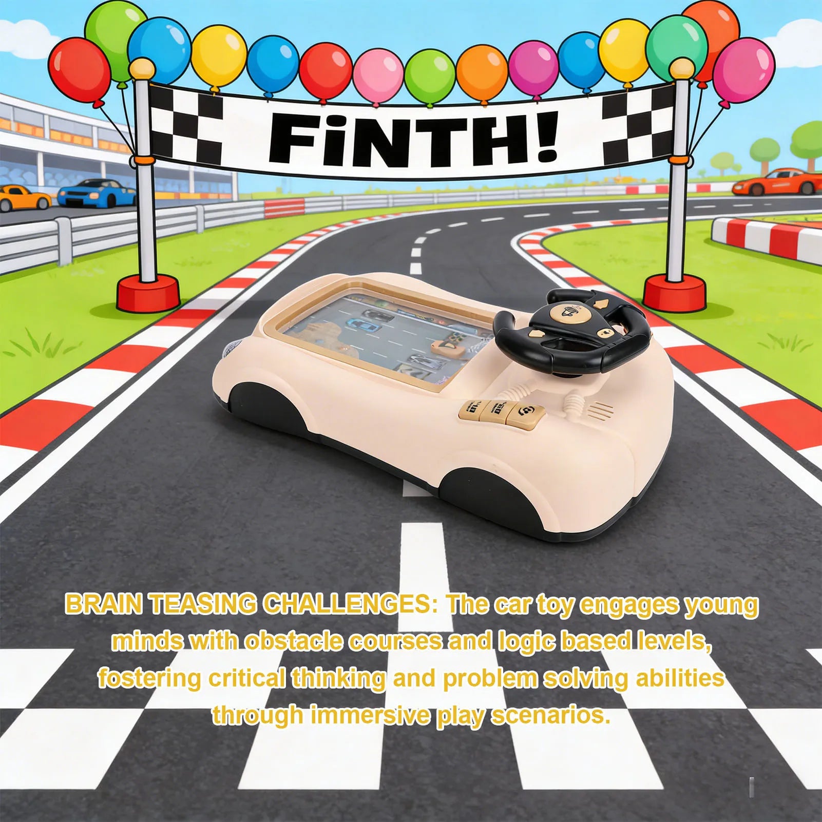 Kids Steering Wheel Racing Car Toy Car Racing Adventure Toy with Steering Wheel Interactive Simulated Driving Racing Car Game