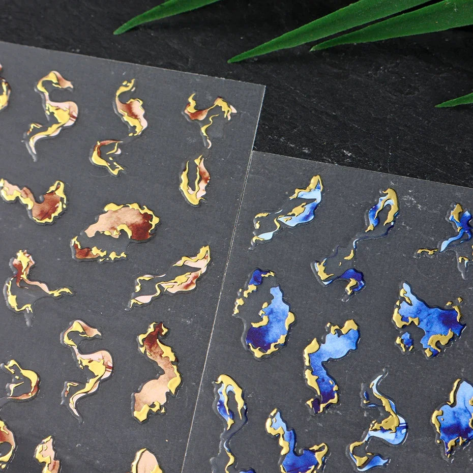 Nails Stickers Purple Blue Brown Ink Design Decals Gold Decorations Art Self-Adhesive Holographic Gel Slider Manicure Supplies