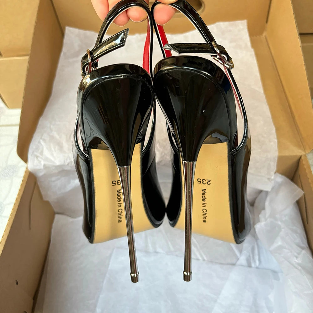 NEW Customize 16cm Extreme Metal High Heels Sandals Sexy Black Red inside Heel Peep Toe Slip On Cosplay Drag Queen Unisex Shoes