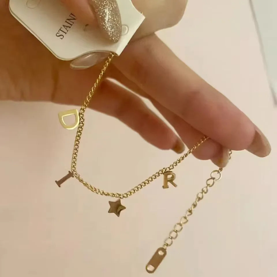 Fashion Litter Star&Letter Pendant Bracelet Woman Simple Style Chic Stainless Steel Bracelet Luxury Jewelry For Women