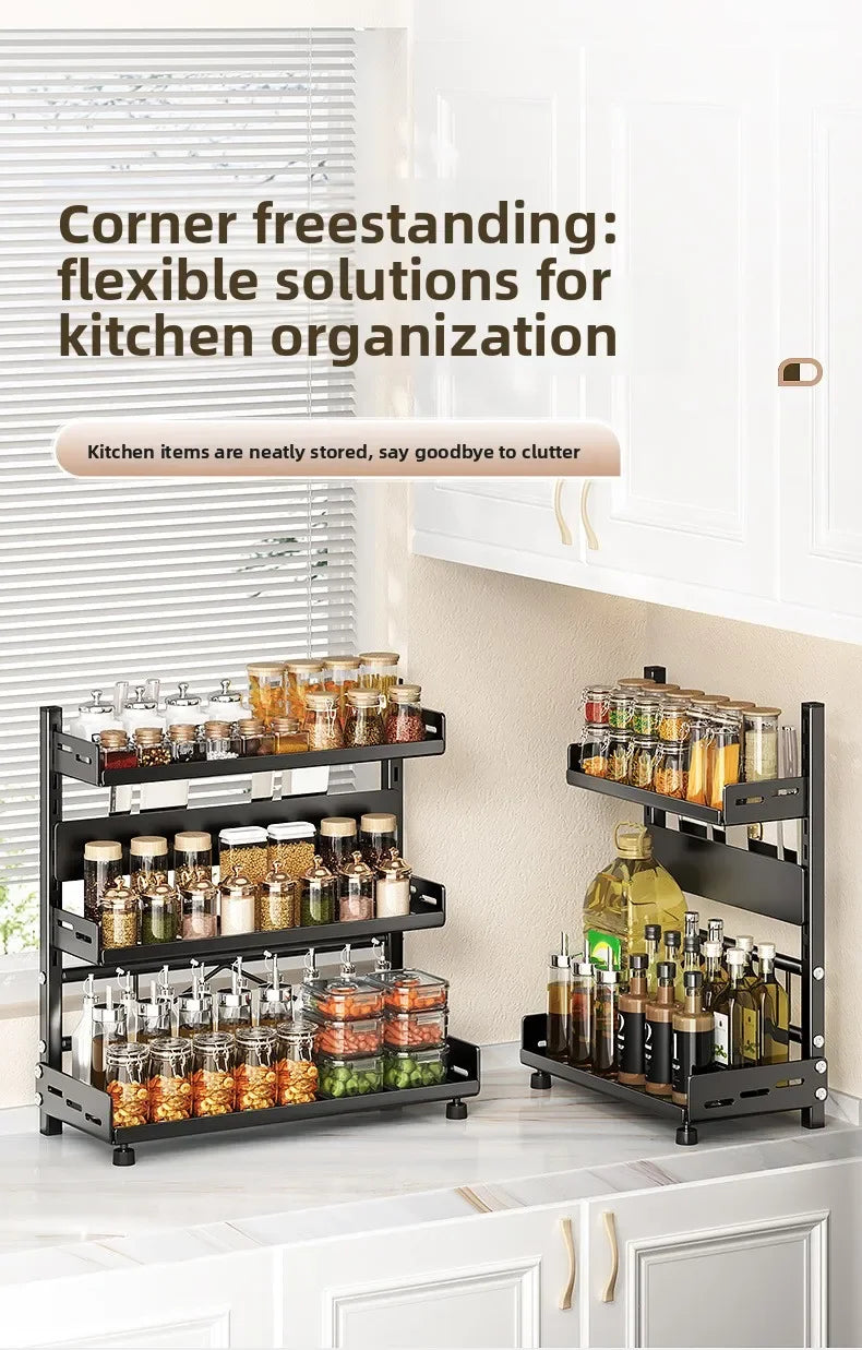 Kitchen Countertop Organizer Rack with Adjustable Feet Knife Storage and Removable Shelves for Cooking Essentials Use