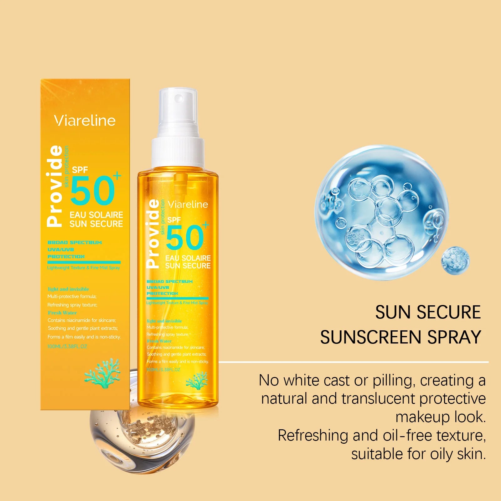 100ML Spf50 Sunscreen Spray Non-stciky Protect Skin Moisturizing Enhance Smoothness Refreshing Prevent Sunburn Sunscreen Spray