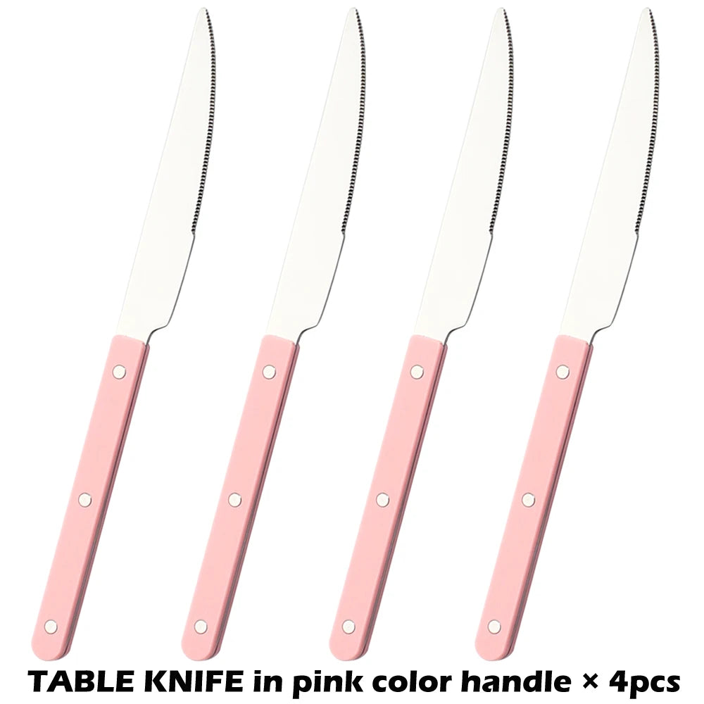 Fashionable Design Top Mirror Polishing Cutlery Sets Stainless Steel 18/8(304) ABS Handle With Rivets Silverware Set For Kitchen