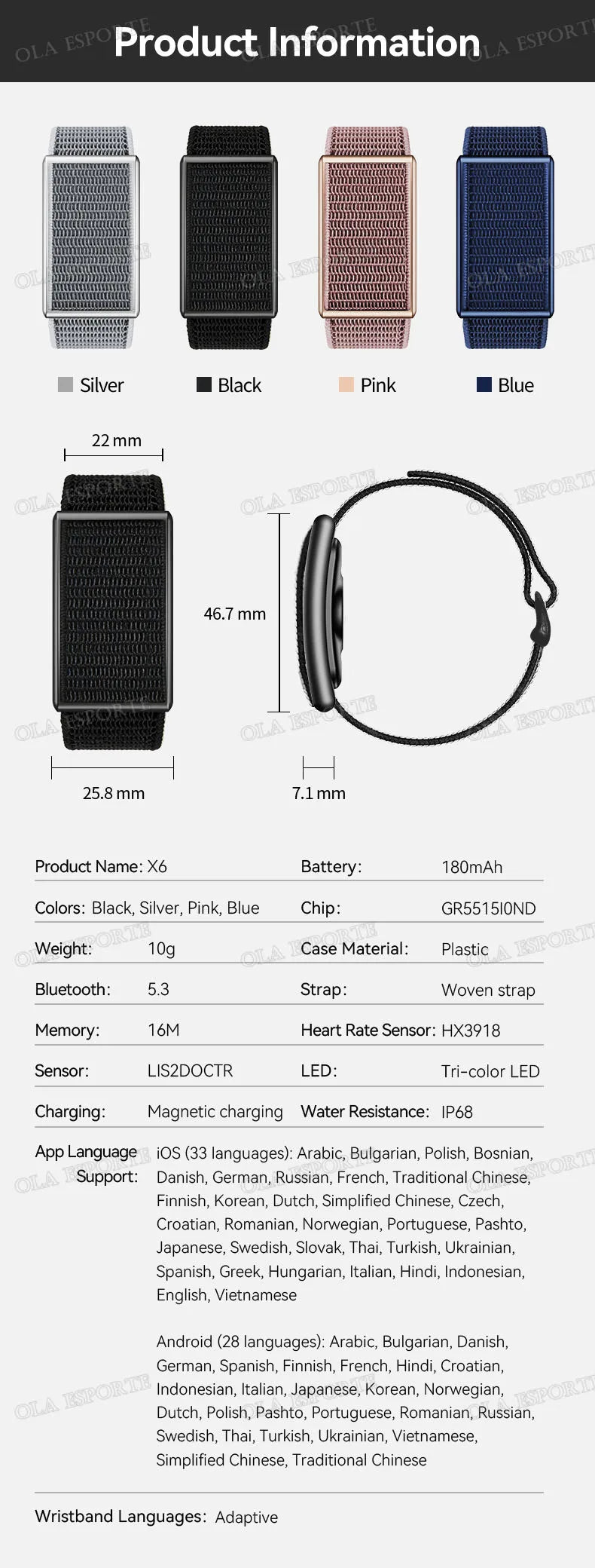 Fitness Tracker 10g Ultra-Light Multiple Sport Modes Sport Smart Bracelet IP68Waterproof Alarm Clock Smartband SpO2 Monitor HW12