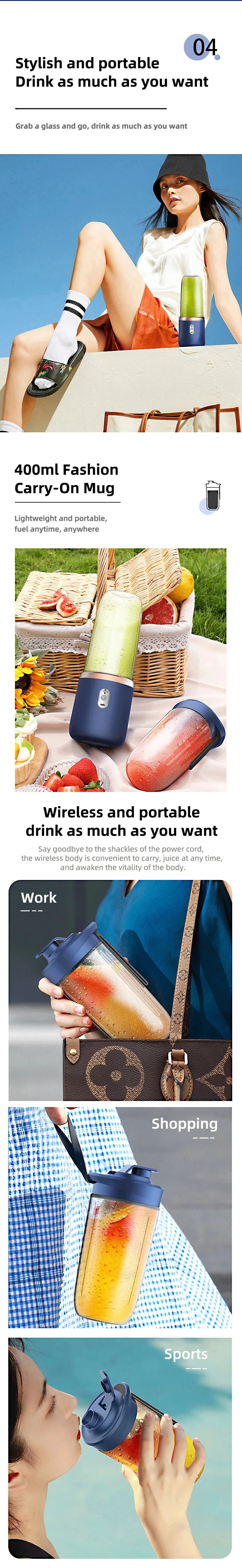 Handheld Usb Personal Mini Juicer Cup Portable Juicer Blender for Travel Water Bottles with Single or Double Cups