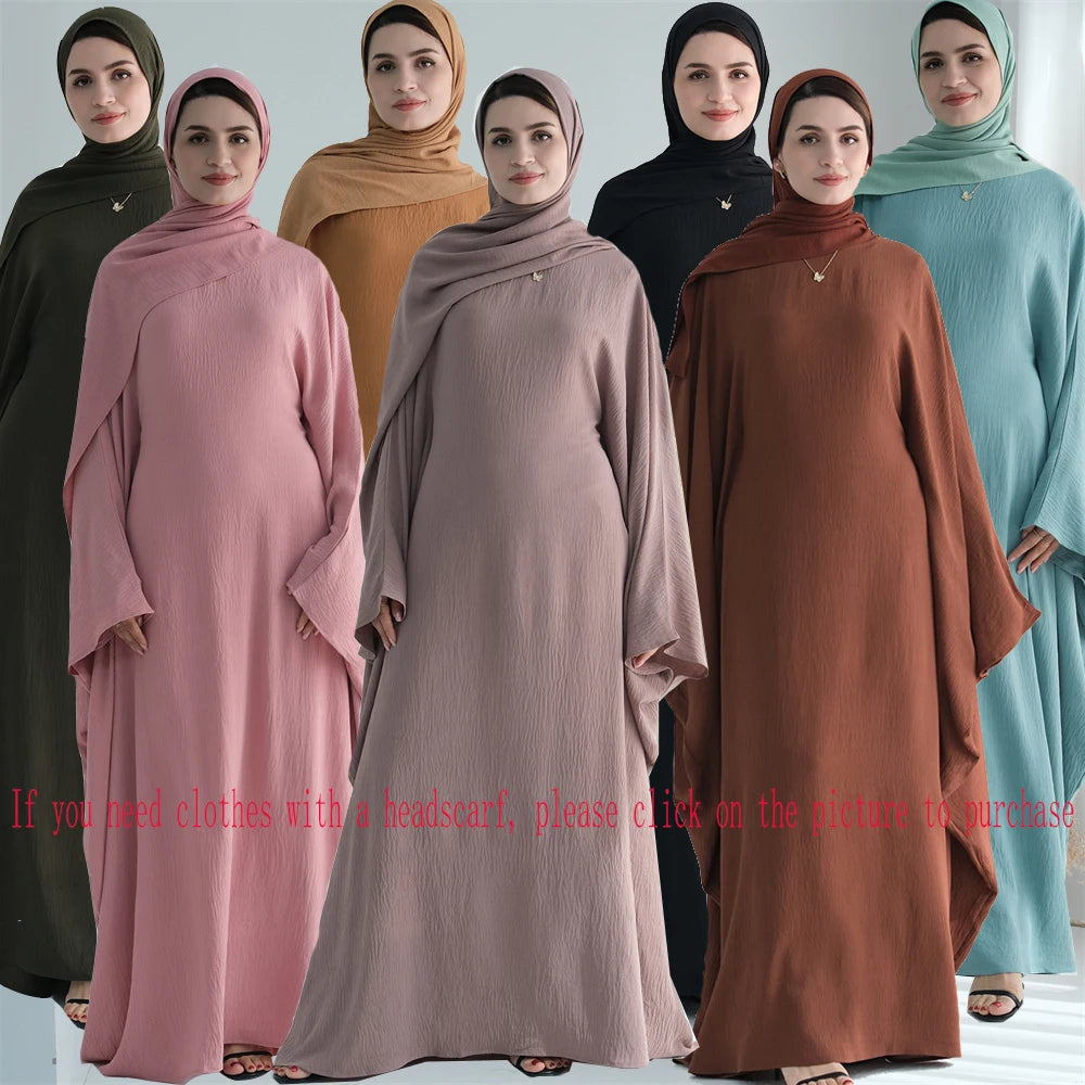 Ramadan Eid Soft Crepe Khimar Batwing Abaya Dubai Islam Muslim Modest African Dresses For Women Kaftan Kebaya Robe Femme Musulma