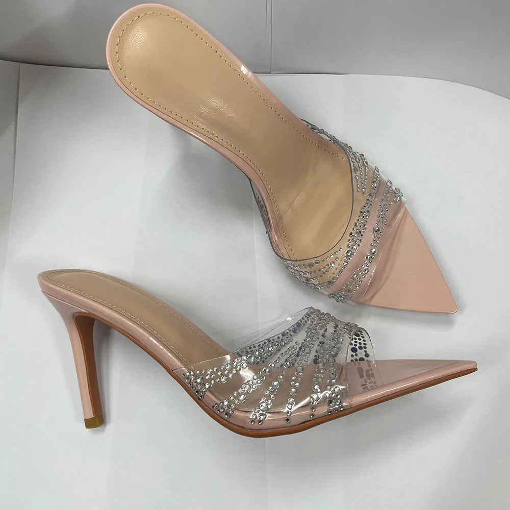 2026 Peep Toe Sexy Summer Women's Mules Pump Sandals Elegant Chic Super Thin High Heels Office Lady Party Shoes Slipper Sandals