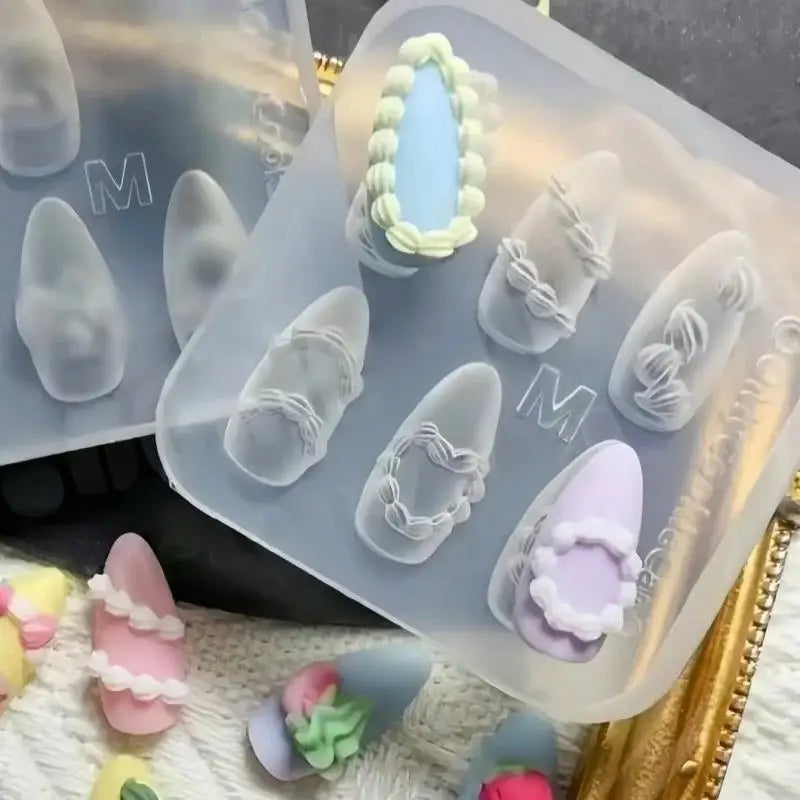 1Pcs 3D Bowknot Silicone Nail Mold Ballet Ribbon Tie Nail Charms Transparent Nails Template Carving Bowtie Manicure Stencil Tool