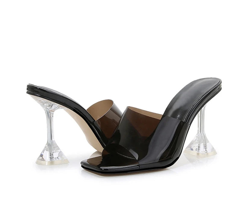 Liyke 2026 New Transparent Crystal Clear Heels Women Slippers Candy Color PVC Shoes Female Mules Slides Summer Sandals Size 46